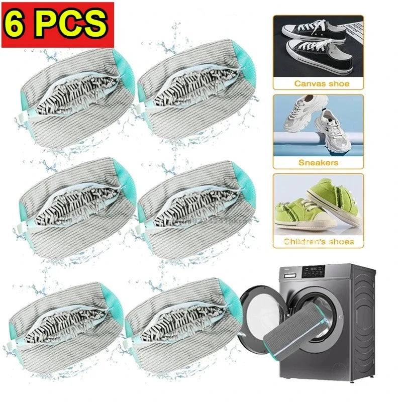 Durable Shoe Laundry Bag with Brush Set – Tear-Resistant, Zippered Washing Machine Bag for Sneakers & Shoes (1/2/4/6PCS Options)