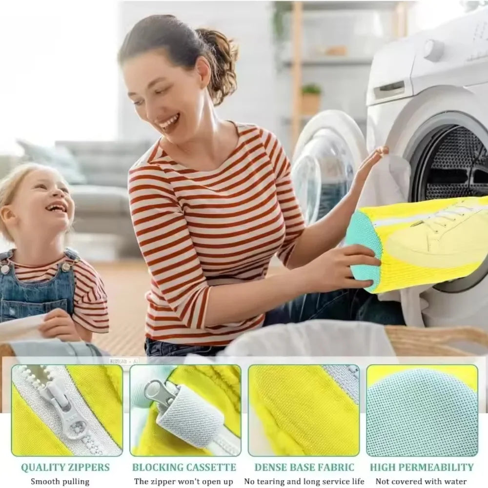 Durable Shoe Laundry Bag with Brush Set – Tear-Resistant, Zippered Washing Machine Bag for Sneakers & Shoes (1/2/4/6PCS Options)