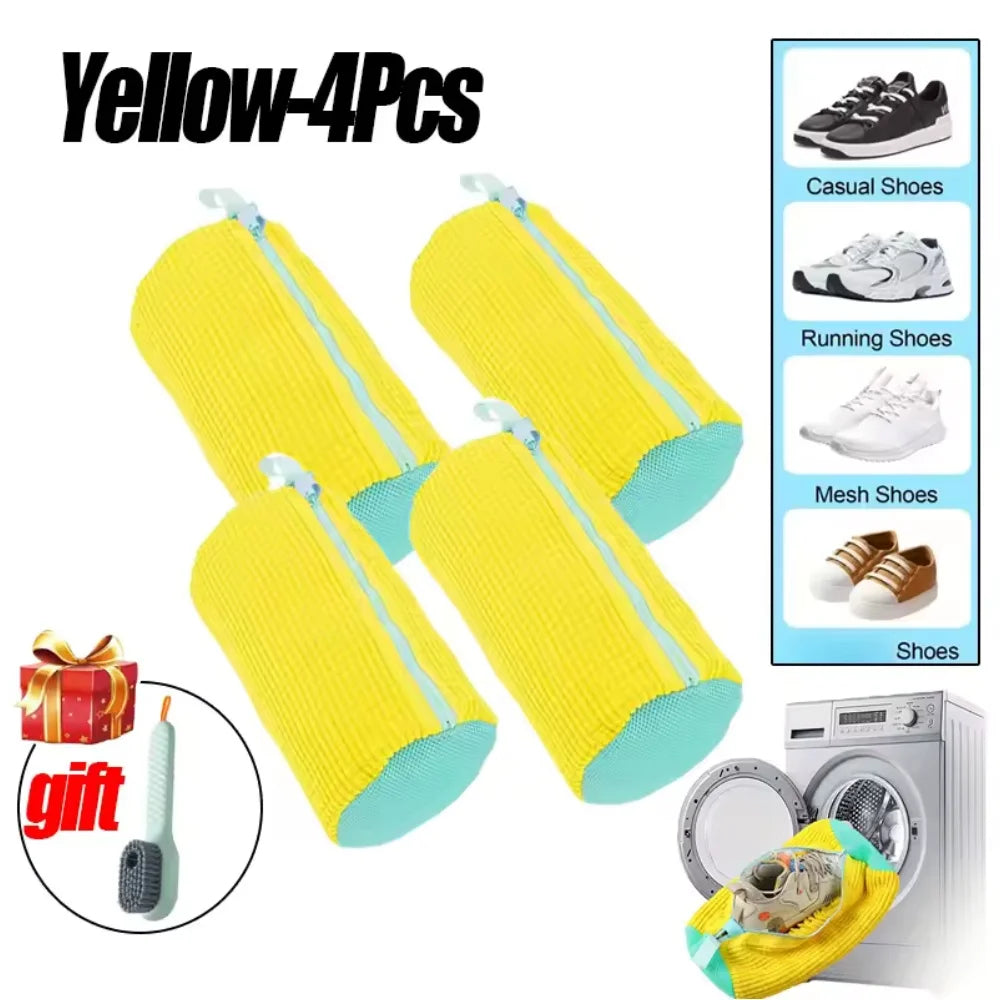 Durable Shoe Laundry Bag with Brush Set – Tear-Resistant, Zippered Washing Machine Bag for Sneakers & Shoes (1/2/4/6PCS Options)